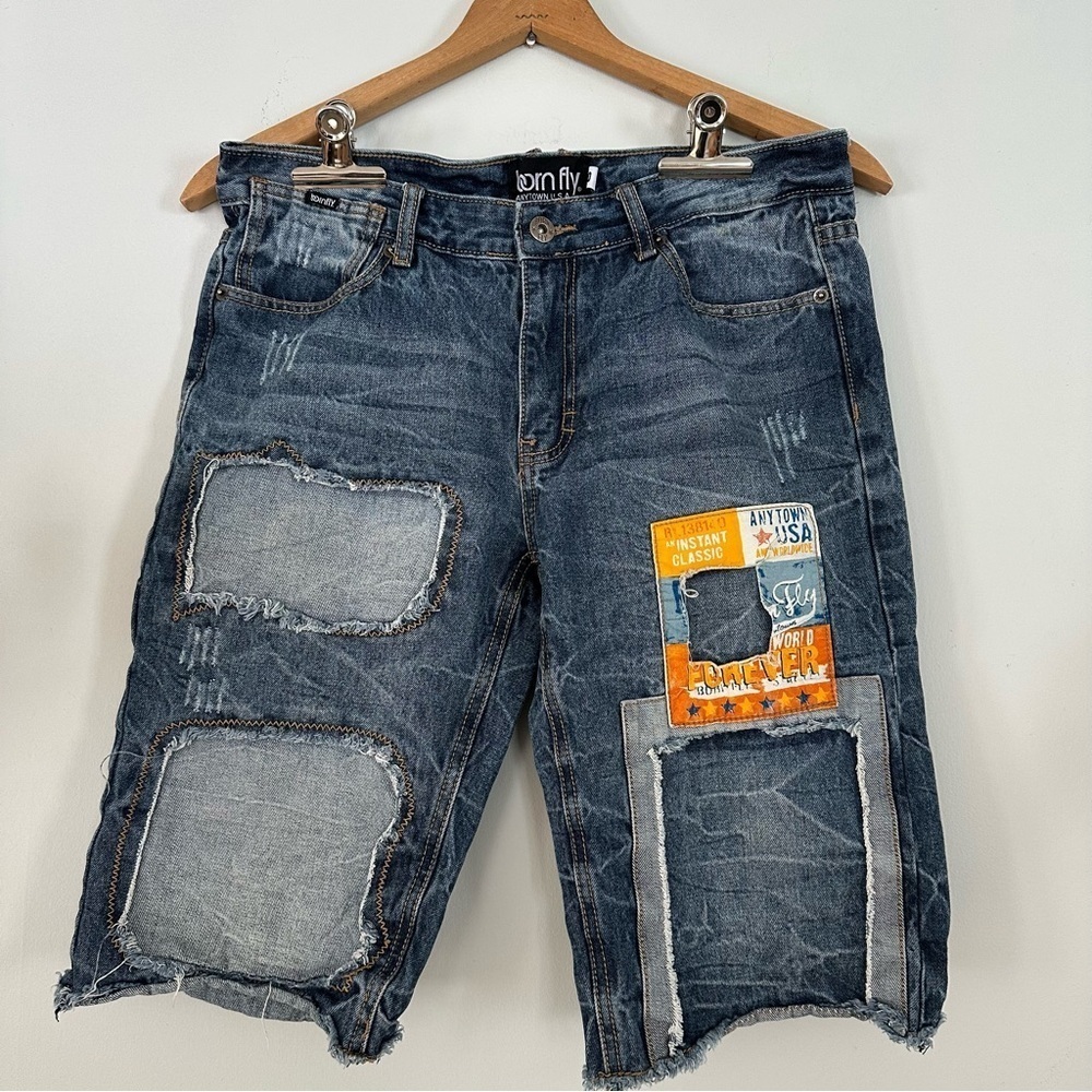 BORNFLY Men’s Anytown USA Denim Shorts Size 30 Y2K Streetwear 90s Denim